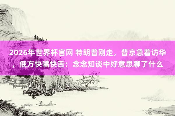 2026年世界杯官网 特朗普刚走,普京急着访华,俄方快嘴快舌:念念知谈中好意思聊了什么