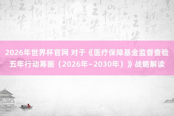 2026年世界杯官网 对于《医疗保障基金监督查验五年行动筹画(2026年—2030年)》战略解读