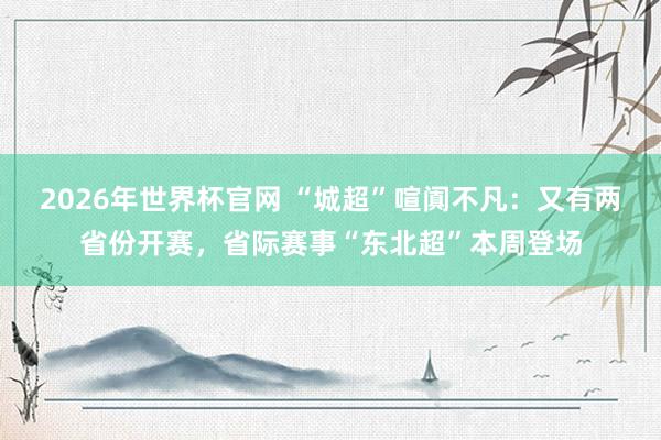 2026年世界杯官网 “城超”喧阗不凡:又有两省份开赛,省际赛事“东北超”本周登场