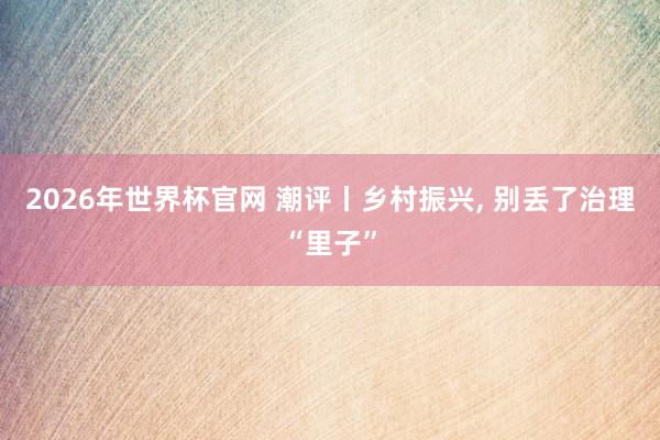 2026年世界杯官网 潮评丨乡村振兴, 别丢了治理“里子”