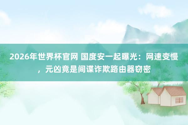2026年世界杯官网 国度安一起曝光:网速变慢,元凶竟是间谍诈欺路由器窃密