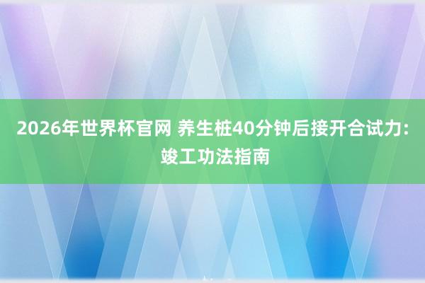 2026年世界杯官网 养生桩40分钟后接开合试力: 竣工功法指南
