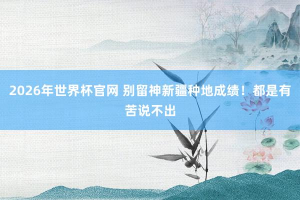 2026年世界杯官网 别留神新疆种地成绩!都是有苦说不出