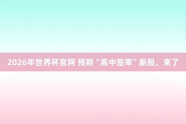 2026年世界杯官网 预期“高中签率”新股,来了