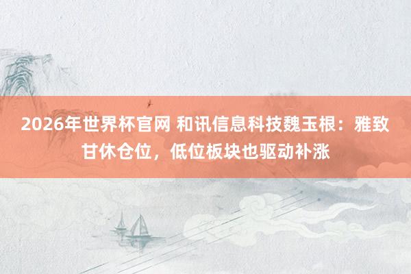 2026年世界杯官网 和讯信息科技魏玉根:雅致甘休仓位,低位板块也驱动补涨
