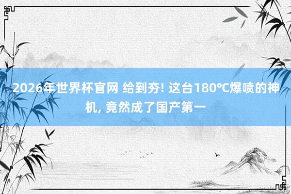 2026年世界杯官网 给到夯! 这台180℃爆喷的神机, 竟然成了国产第一