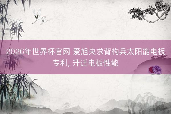 2026年世界杯官网 爱旭央求背构兵太阳能电板专利, 升迁电板性能